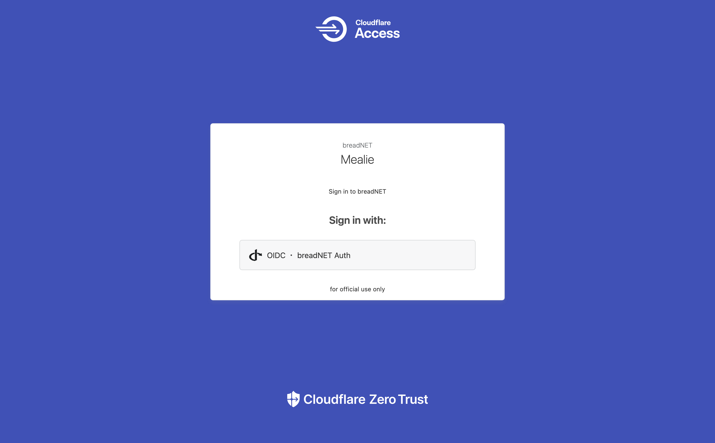 Mealie login page